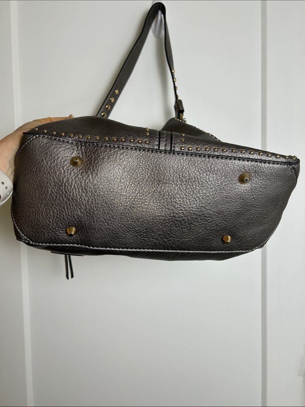 Montana West Studded Metallic Pewter Silver Hobo Shoulder Bag - Picture 6 of 15